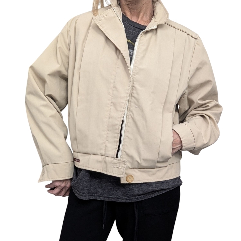 Vintage 80s USA Harrington Bomber Jacket Beige Khaki Zip Jacket Jordache S